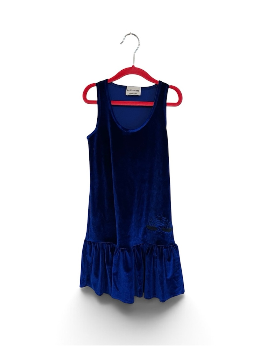 Bobo Choses Girls' Deep Blue Velvet Sleeveless Ruffle Hem Dress